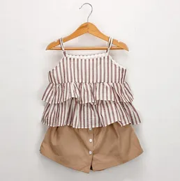 유아 어린이 아기 여자 아기 의상의 옷 스트라이프 주름편 조끼 Tshirtshorts 세트 여자 옷 roupas infantis menina toddler girl8057485