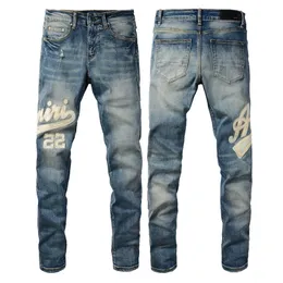 Jeans grafici uomini pantaloni modalità di alta strada uomini neri lettere multicolore stampa pantaloni motociclisti elastici hip hop 2024 top sell amirs