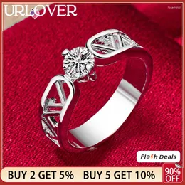 Clusterringe URLOVER 925 Sterling Silber Ring für Frau Wunderschöner runder Zirkon Kristall Lady Party Hochzeit Modeschmuck Geburtstagsgeschenke