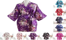 Puseky Silk Satin Floral Cherry Robe Wedding Bride Bridesmaid Pajamas Short Kimono Robe Night Bath Dressing Gown For Women2610023