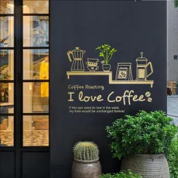 Инструменты Кофейня Sticke I Love Coffee Наклейка Кафе Чашка Плакат Винил Искусство Настенный Декор Фреска Украшения Хлеб Кофе Стекло Обои rb248