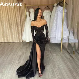 Aenyrst Sexy Black Sweetheart Prom Dresses Mermaid Side Split Satin Lace 이브닝 가운 바닥 길이의 디너 파티 드레스 여성 240227