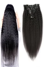 Natural Black Kinky Straight Clips In Brazilian Human Hair Extensions 120g 8pcsSet Coarse Yaki Clip Ins Machine Made Remy5125342