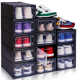 FINESSY Stackable Boxes, 12 Pack Medium Clear Plastic Stackable, Storage Organizer Cabinet, Sneaker Boxes Storage, Display Case Box, Shoe Containers Bins