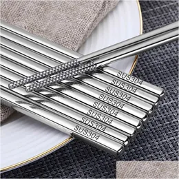 Chopsticks 150 pares de aço inoxidável pauzinhos antiderrapantes reutilizáveis ​​pauzinho de metal para sushi hashi comida varas ferramenta de cozinha laser logotipo dr dhg2u