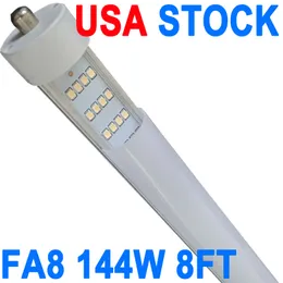 8ft LED-glödlampor 96 "144W FA8 Single Pin LED-rörlampor 14400lm, 6500K F96T12 BULB Fluorescerande ersättning, Ballast Bypass Milky Cover AC 85-277V Cover Crestech