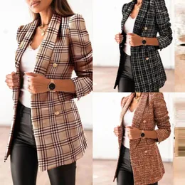 Kobiety wiosna-autumn vintage tweed garnitury kurtki biuro damskie szczupły kratę blezery dziewczęta płaszcz blezer mujer veste femme 230226