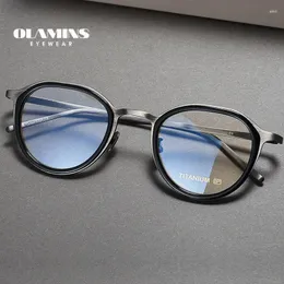 Sunglasses OLAMINS Pure Titanium Glasses Frame Men Round Eyewear Myopia Prescription Eyeglasses Frames 2024 Full