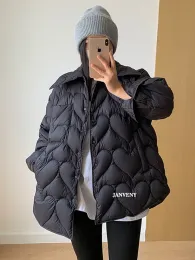 Mäntel Janveny 2023 Neue Mode Winter Leichte Hemd Puffer Jacke Frauen Revers Lose Fit Button Up 90% Weiße Ente unten Kurzmantel