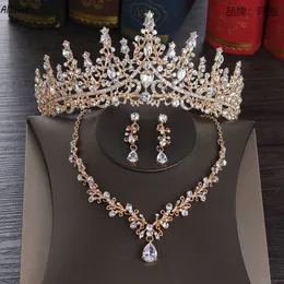 Luxury Crystals Bridal Jewelry Sets For Wedding Gold Silver Sparkly Rhinestones Crown Necklace Earrings Set Women Accessories Formal Occasion CL3346
