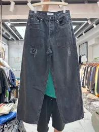 Брюки Ретро-дизайн с карманами и отверстиями, прямые повседневные брюки