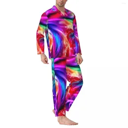 Men's Sleepwear Color Tie Dye Pajama Set Spring Abstract Art Print Fashion Night Couple 2 Pieces Casual Oversized Design Home Suit