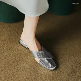 Tofflor Versatile Square Head Hollowed Out Temperament Fashionable Baotou Semi Trailer 2024 Summer Niche Woven Lazy Women's Shoes