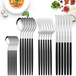 24pcs Black Western Dinnerware Set Stainless Steel Cutlery Fork Knife Spoon Tableware Flatware Silverware 240301