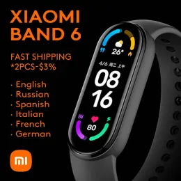 リストバンド最新のXiaomi Mi Band 6 Blood Oxygen AmoledスクリーンフィットネスブレスレットMiband6フィットネストレーカーXiomiスマートバンド