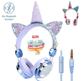 Kopfhörer Einhorn, kabelgebundenes Headset mit Mikrofon für Mädchen, Tochter, Musik, Stereo-Kopfhörer für Computer, Smartphone, Kopfhörer, Kindergeschenke