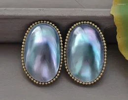 Orecchini a bottone Z10933 Enorme orecchino di perla Mabe ovale blu da 32 mm