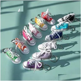 Keychains Lanyards Cute Mini Canvas Sneaker Keychain Tennis Shoes Key Chain Sport Keyrings For Women Men Bag Hangings Couple Friend G Dh73I