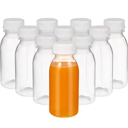 Water Bottles 10pcs 200/250/300/350ml Plastic Juice Bottle Transparent PET Milk Beverage With Lid Camping Hiking Drinkware