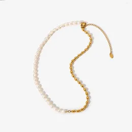 Pendant Necklaces Half Freshwater Pearl Chain 18K Gold Plated Stainless Steel Bead Choker Necklace For Women Jewelry Accessories