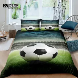 Set Home Living Luxury 3D Football Bedding Set Football Field Duvet Cover Pillowcase Queen and King EU/US/AU Size Polyester Bedding Sheer Curtains