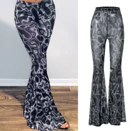 Spodnie nadruk wysokiego talii Flare Legginsy Vintage Flare Pants Kobiety seksowne spodnie bodycon Spodnie swobodne dolne legginsy Pantalones de Mujer