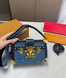 Lüks Tasarımcı Kutu Çantaları Kadın Messenger Çanta Petite Malle Çanta Omuz Bagaj Çantası Çıkarılabilir Kayış Cüzdan Tote Çapraz Vücut Çanta Kamera Kozmetik Çanta Denim Sırt Çantası