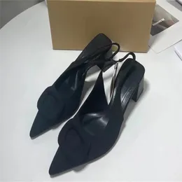 Women's Black Block Heel Slingback Shoes Women 2024 Spring Autumn Pointed Toe Pumps Elegant Office Womans Comfort Heels 240228