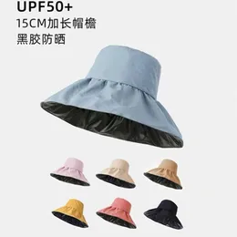 Black Rubber Sunscreen Summer Face Shield, UV Resistant Sun Cycling Big Brim Fisherman Hat, Hat