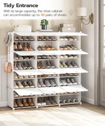 Shoe Rack, 12 Cube Shoe Storage Cabinet with Door, Holds 48 Pairs of Shoes, 8 Tier Shoe Organizer, Steel Frame