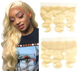 11A 613 Blond 13x4 Full Lace Frontalverschluss mit Babyhaar gerade brasilianisches reines Remy menschlicher Verschluss Ohr bis E transparent6952869