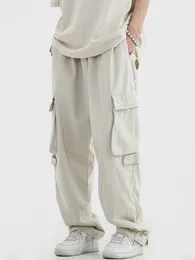 Houzhou Cargo Pants for Men Hip Hop White Prouts Male Male Japanese Streetwear Loose Discal Safari Pocket Zip 240227