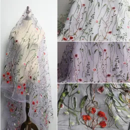 Fabric Grass Flower Tulle Embroidery Lace Fabric Floral Curtain Gard Wedding Dressing sold by the Yard (91.5cm)