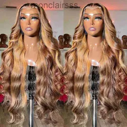 Highlight Perücke Menschliches Haar 13x4 Spitze Frontal Perücke Farbige Echthaar Perücken Für Frauen 30 Zoll Honig Blonde Körper welle Spitze Vorne Perücke Synthetische0PJA 0PJA