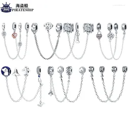 Loose Gemstones 925 Sterling Silver Flower Safety Chain Charms Beads Plata De Ley Original DIY Bracelet Pendant Woman Fashion Fine Jewelry