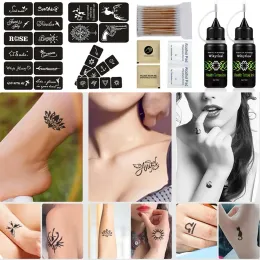 Kit di tatuaggi temporanei inchiostri Set di tatuaggi semipermanenti 2 bottiglie di inchiostro con kit completo di stencil per tatuaggi da 28 pezzi gratuiti