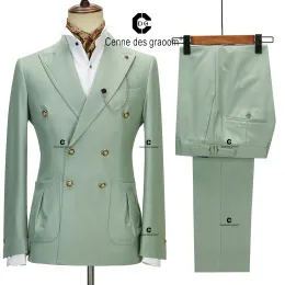 Suits Cenne Des Graoom 2023 Italian Designer Elegant Suits for Men DoubleBreasted Slim Fit Casual Jacket Pants with 2 Patch Pockets