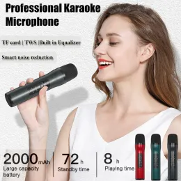 Microphones Wireless TWS Bluetooth Microphone Portable Professional Karaoke Mic Smart Noise Reduction Built in Equalizer Support TF Card AUX