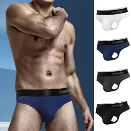 Underpants Low Rise Patchwork Color Letter Print Men Briefs Sexy U Convex Open Hip Thongs