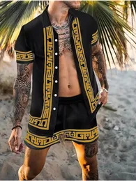 Zestawy koszul męskich 3D Patchwork Lapel z krótkim rękawem Casual Oversiase Beach Shorts Summer Streetwear Hawaiian Suits 240219