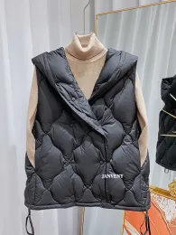 コートJanveny 2023 New Winter Roose Short Puffer Feather Vest Women Hooded single Brethed 90％White Duck Down LightweightWatistcoat