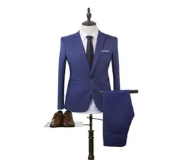 Men039S -spårningsens ensembler Homme högkvalitativa smala passform Mens Suit Trend Mariage Solid Tuxedos Casual Business Wedding Dress B7445584