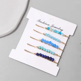 Hair Clips Blue Small Crystal Beads 5pcs/set Natural Stone Amazonites Black Onyx Hairpins Women Girl Headwear Accessories