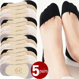 Meias femininas 1-5 pares verão algodão invisível antiderrapante barco senhoras baixo corte tornozelo meias chinelos silicone fino