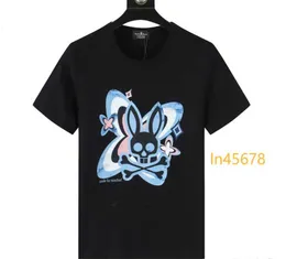 Camisa de coelho psicológico atacado frete grátis camiseta de marca americana da moda com caveira colorida coelho estampa de carta gradiente para casais manga curta 2024