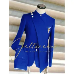 Suits JELTONEWIN Formal Royal Blue Wedding Men Suit Set Slim Fit Groomsmen Groom Tuxedo New Designs Stand Collar Blazer Pants 2Pcs