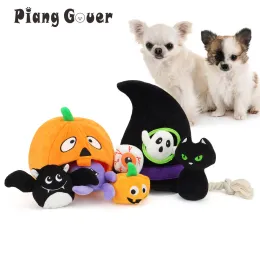 Giocattoli Halloween Pet 4 pezzi Set Cappello giocattolo Occhi di zucca Gatto nero Fantasma Pipistrello Ragno Peluche per cani Giocattoli per animali domestici Gioco interattivo Regali festivi