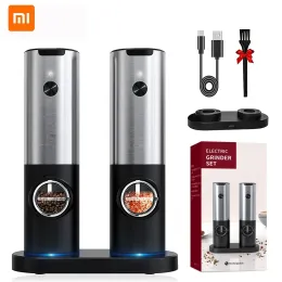 Control Xiaomi Rechargeable Electric Salt And Pepper Grinder Set With Charging Base Stainless Steel Automatic Salt Spice Grinder Pepper