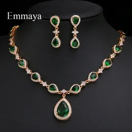 Emmaya Arrival Green Waterdrop Appearance Zirconia Charming Costume Accessories Earrings And Necklace Jewelry Sets 240220