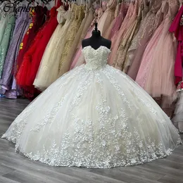 Branco querida princesa vestido de baile quinceanera vestidos sem mangas 3d flores apliques rendas espartilho vestidos de 15 anos